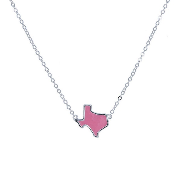 Sterling Silver, Texas Enamel Necklace, Cable Chain, 925, Texas Jewelry, Pink Texas Necklace, Teal Texas Necklace, Adjustable, N031761