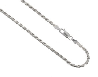 925 Sterling Silver Rope 2.3mm Chain Necklace 16" 18" 20" 22" 24" 30" ROPE050, Diamond Cut Rope Chain, Genuine 925 Silver, Solid Rope Chain