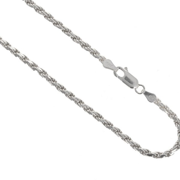 925 Sterling Silver, Rope Chain, 1.8mm Chain Necklace 16" 18" 20" 22" 24" 30", Diamond Cut Rope Chain, Genuine Sterling Silver, ROPE040