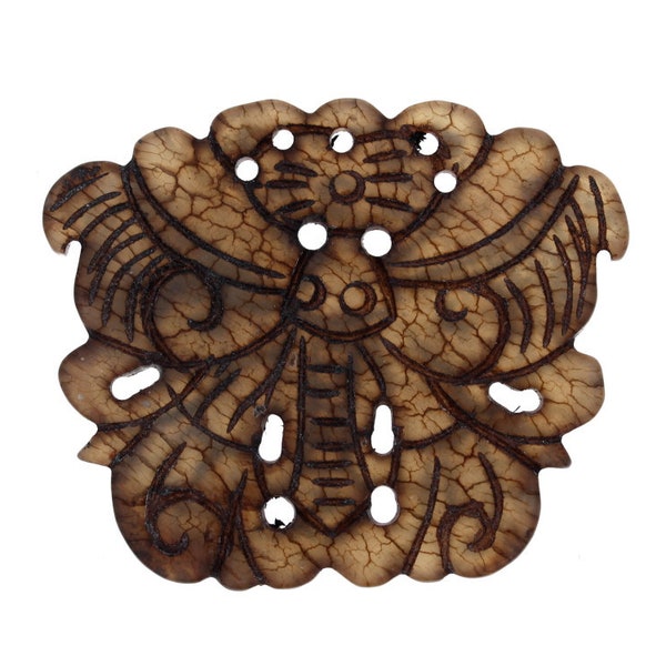 Ornate Butterfly Pendant, Carved, Burnt Jade Butterfly Pendants, Large Stone Pendant, Genuine Stone Charm, Large Burnt Jade
