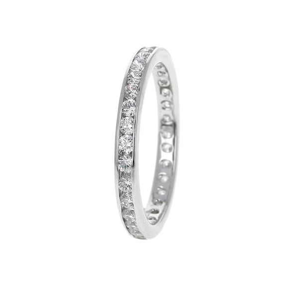 Sterling Silver, Channel Set Eternity Band, Cubic Zirconia Ring