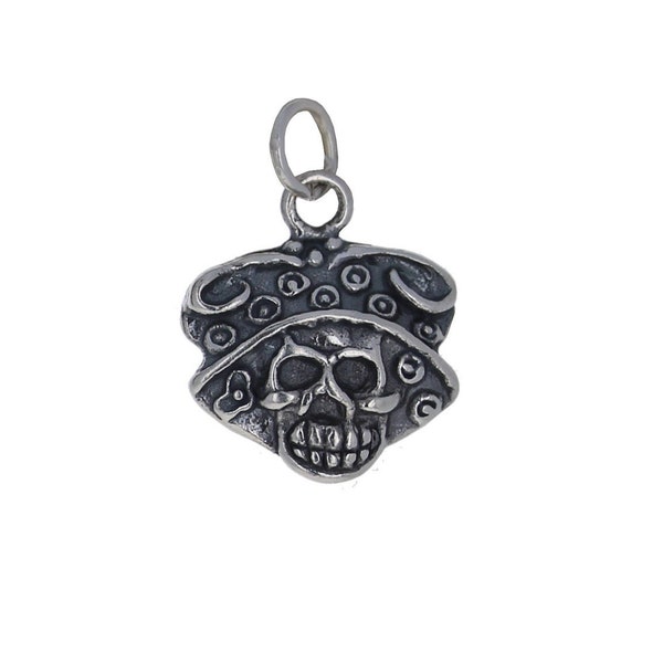 Katrina Skull Charm, Sterling Silver Charm, La Katrina Skull, 925, Attached Open Jump Ring, Charm for Bracelets, Charm for Necklace, CH4482