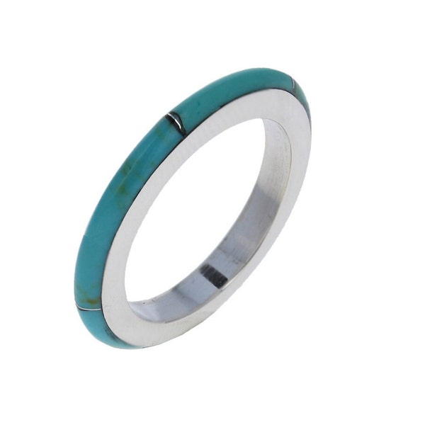 Turquoise Band Ring, Sterling Silver, 2mm Ring, Stacking Ring, Turquoise Band, Turquoise and Silver Band, Stackable Band, R12385T