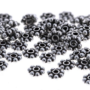 100piece, 4mm Bali Daisy Beads, Sterling Silver, Tiny Spacer Beads, Antiqued, 925 Silver Oxidized Decorative, Flower Beads