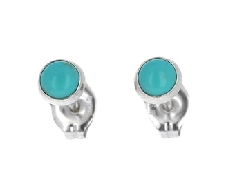 Sterling Silver, Turquoise Studs, Genuine Turquoise, Stud Earrings, 925, Round Bezel Set, Post Earrings
