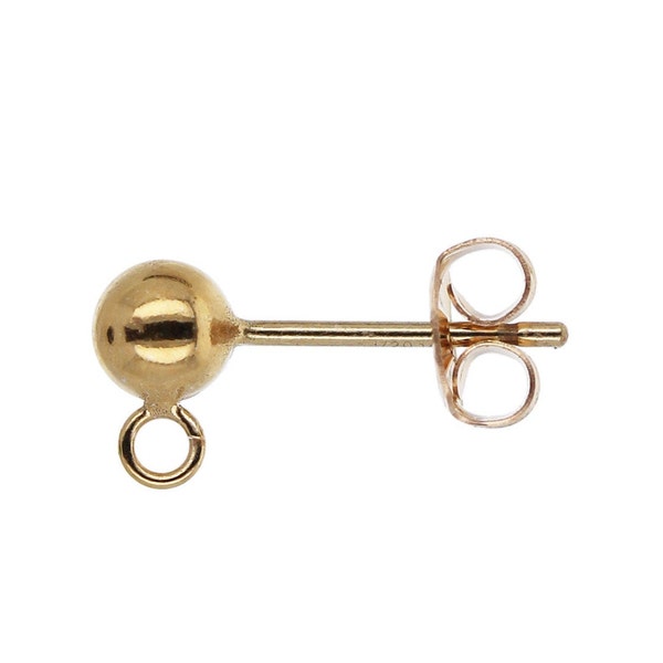 Gold Filled Ball Stud Earring with Ring, Stud Earring Finding, 4 Pair, 4mm Ball Stud with ring attached, 14KT GF Post Earring, Ball Earring