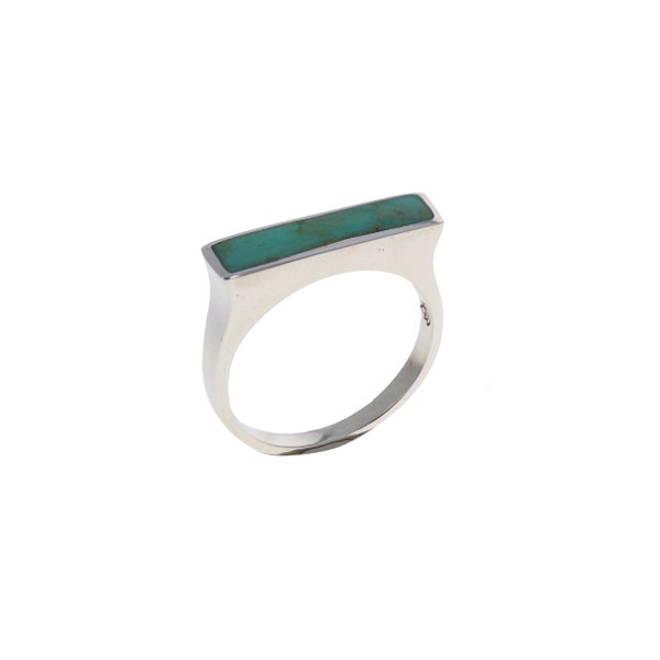 Mini Turquoise Stacker Ring, Size 5-10, Inlaid Rectangle Stone Ring, Eclectic Style Jewelry, Sterling Silver and Genuine Arizona Turquoise