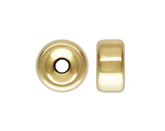 May include: Two gold-colored metal bead caps, one with a hole in the center and the other with a solid side. The bead caps are used for jewelry making.