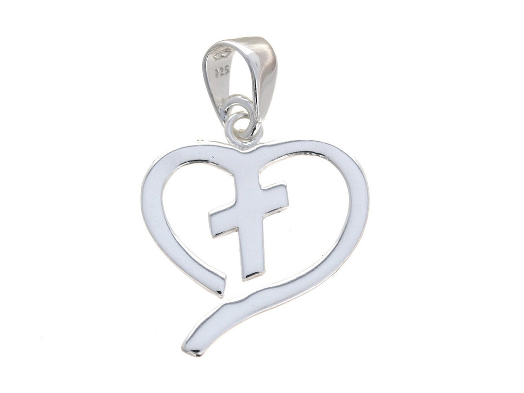 Small Cross My Heart Sterling Silver Pendant .925 Faith and