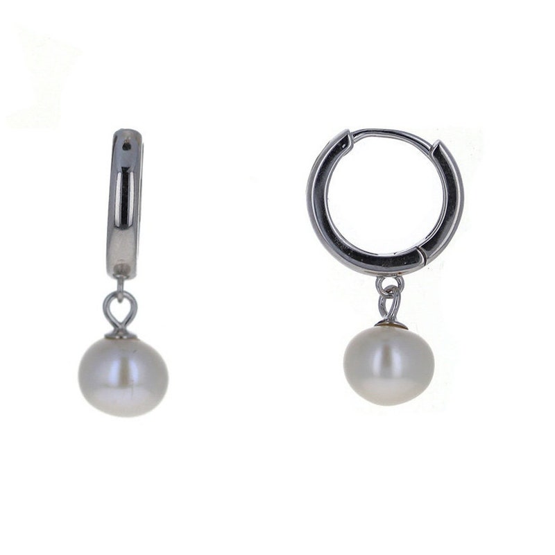 Vianne Pearl Hoop Drop Earrings with Removable Pearls in Sterling Silver