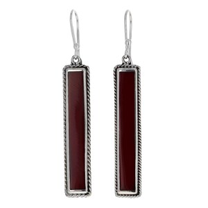 Sterling Silver Earrings, Linear Red Drops, Red Stone Earrings, 925