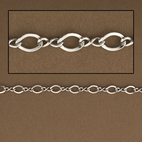 Figure 8 Chain, Antique Finish, Solid Sterling Silver, Wholesale Prices,  Figure Eight Design, Rhodium over Sterling Silver, Charm SS#2638