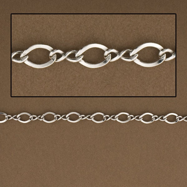 Figure 8 Chain, Antique Finish, Solid Sterling Silver, Wholesale Prices,  Figure Eight Design, Rhodium over Sterling Silver, Charm SS#2638