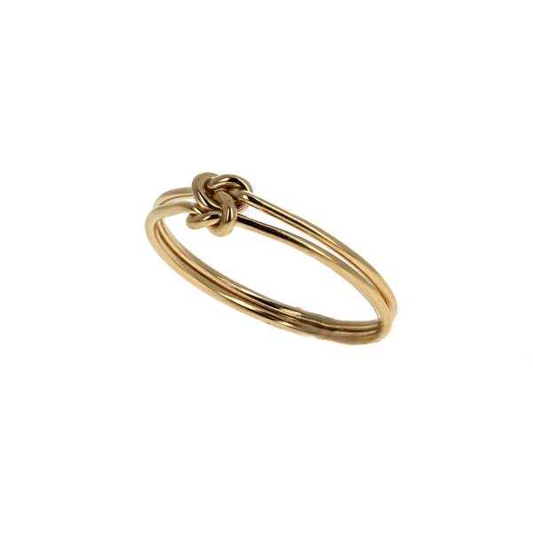 Gold Knot Ring, 14kt Gold Filled, Mini Double Knot Ring, Double Band Ring, Small, Dainty, and Fun Rings, Love Knot Jewelry