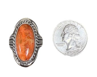 NAVAJO コーラルリング 22号 スターリングシルバー スターリングシルバー、コーラルカクテルリング、天然オレンジスポンジ