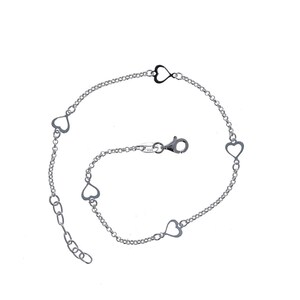 Sterling Silver, Floating Hearts Anklet, 925, Heart Silhouette, Adjustable Silver Anklet, Teardrop Lobster Clasp, AK138