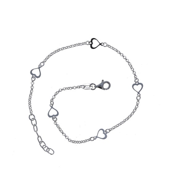 Heart Anklet Double Chain Sterling Silver Adjustable Length 9 to 10 inches Heart Anklet Double Chain Sterling Silver Adjustable Length 9 to 10 inches