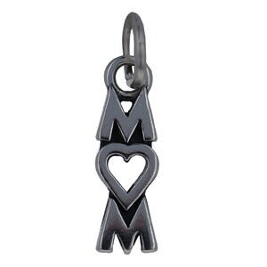 Sterling Silver, Mom Heart Charm, 925, Real Silver, Antiqued, 1 charm,Vertical Mother Charm, Mother&#39;s Day Gifts, Genuine Silver, CH2497