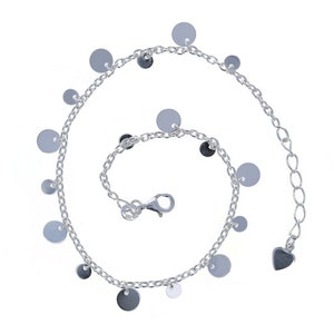 Sterling Silver, Disc Charm Anklet, Cable Chain Anklet, Adjustable Chain Anklet, Circle Charms, Summer Anklet, Silver Anklet, AK144
