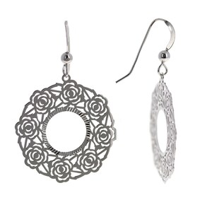 Roses Around the Garden Sterling Silver Dangle Earrings Lightweight Diamond Cut