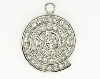 1 - Crystal Pendant, Designer Inspired, Clear Round Crystal Connectors, Ring Connector for Jewelry Design, Silver Finish, Jewelry Making