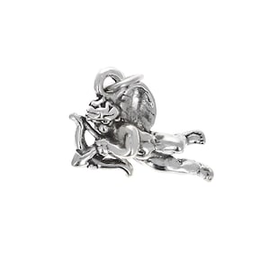Sterling Silver Charm, Cupid Charm, Genuine Silver Pendants and charms, Antiqued Silver, Angel and cupid Charm,15mm, 925