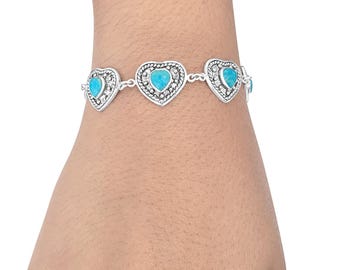 本物のターコイズハートブレスレット。アンティークハートチャームが