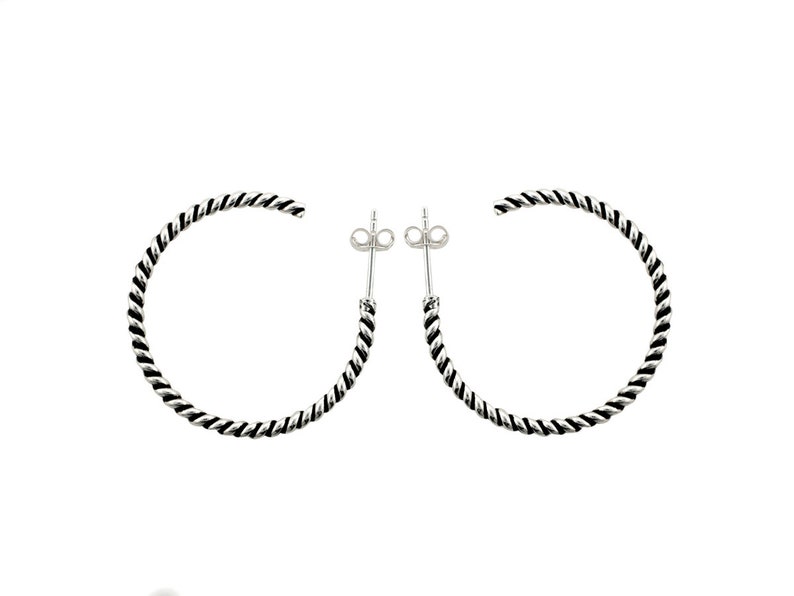 Sterling Silver Twisted, Braided, Hoop Earrings, Antiqued Finish Spiral Design, 20mm, Post Hoops, Vintage, Classic Hoops, .925 Sterling afbeelding 1