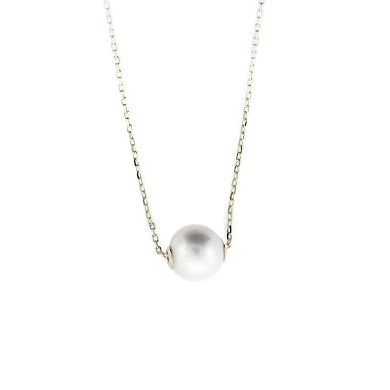 Simple Pearl Necklace Sterling Silver Cable Chain Adjustable 16 inches