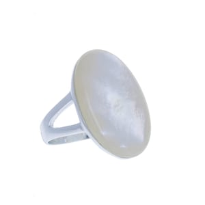 Silver Pearl Ring, Simple Mother of Pearl Ring, .925 Sterling silver, Genuine Silver, Genuine Pearl Shell Ring, Large Oval White Ring