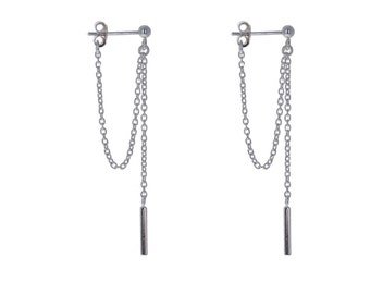 Sterling Silver, Modern Chain and Bar Earrings, Dangle Earrings, Chain Connected Earrings, 925 Earrings, Silver Bar Earrings, E41143
