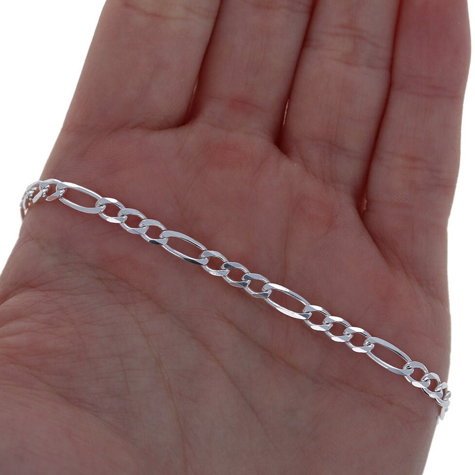 Real 925 Sterling Silver Mens 5mm Figaro Solid Chain Necklace 925 Italy 7-30 - Foto 10