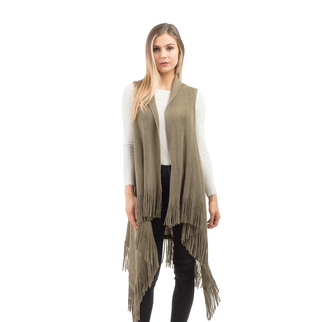 Fringe Vest, Solid Fringe Knit Vest, Vest, Womens Knit Vest
