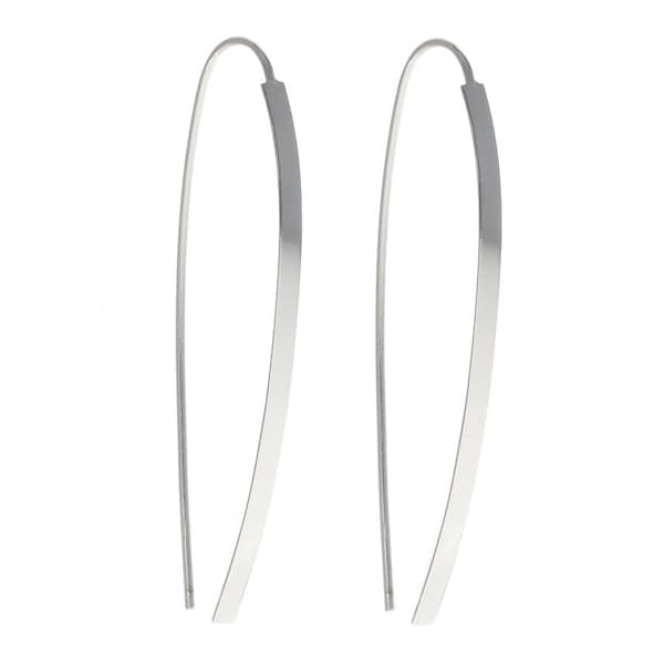 Slice Sterling Silver. 925 Earrings, Threader Style, Long, Statement, Modern, Edgy, 55mm Lightweight and Trendy Upside Down Hoops