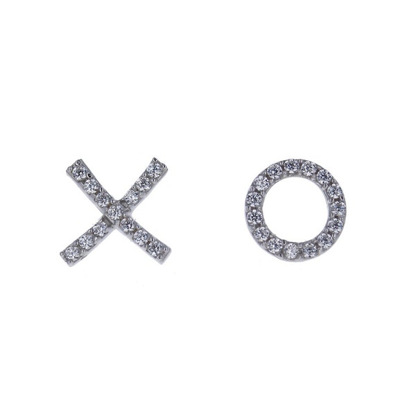 Sterling Silver, Hugs and Kisses Studs, XO Earrings, Silver XO, Gold XO, Cubic Zirconias Stud Earrings, Hugs and Kisses Earrings, E39135