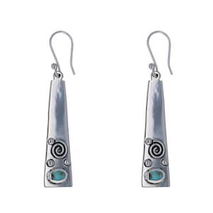 Sterling Silver, Artisan Linear Turquoise Drops, Genuine Turquoise Earrings, 1.75 inches long, Linear Earrings, Abstract Earrings, E12452T