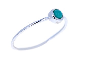 Round Stacking Ring, Turquoise Stacker, 4mm Bezel Set, 1mm Band, Sterling Silver Ring, Dainty Turquoise Jewelry, Round Ring, R030568T