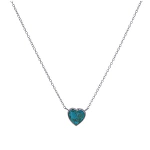 Turquoise Heart Necklace, Sterling Silver, Cable Chain, Genuine Arizona Turquoise, Turquoise Heart Charm,  Adjustable Necklace, N500563T