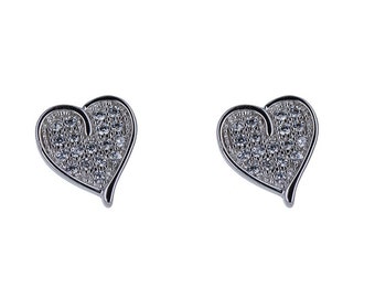 Sterling Zilver, Pave CZ Hart, 8mm Heart Studs, Pave Cubic Zirconias, 925, Mini Stud Hearts, Post Back Oorbellen, Gold Heart Studs, E68002