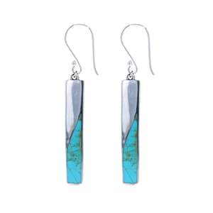 Silver and Turquoise Bar Earrings Made of Genuine Arizona Turquoise and Sterling Silver 925 Purity, Cute and Minimal Design