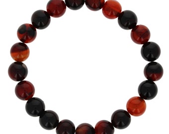 Mens Polished Sardonyx Bracelet, Stretch Bracelet, 10mm Beads, 8.5"