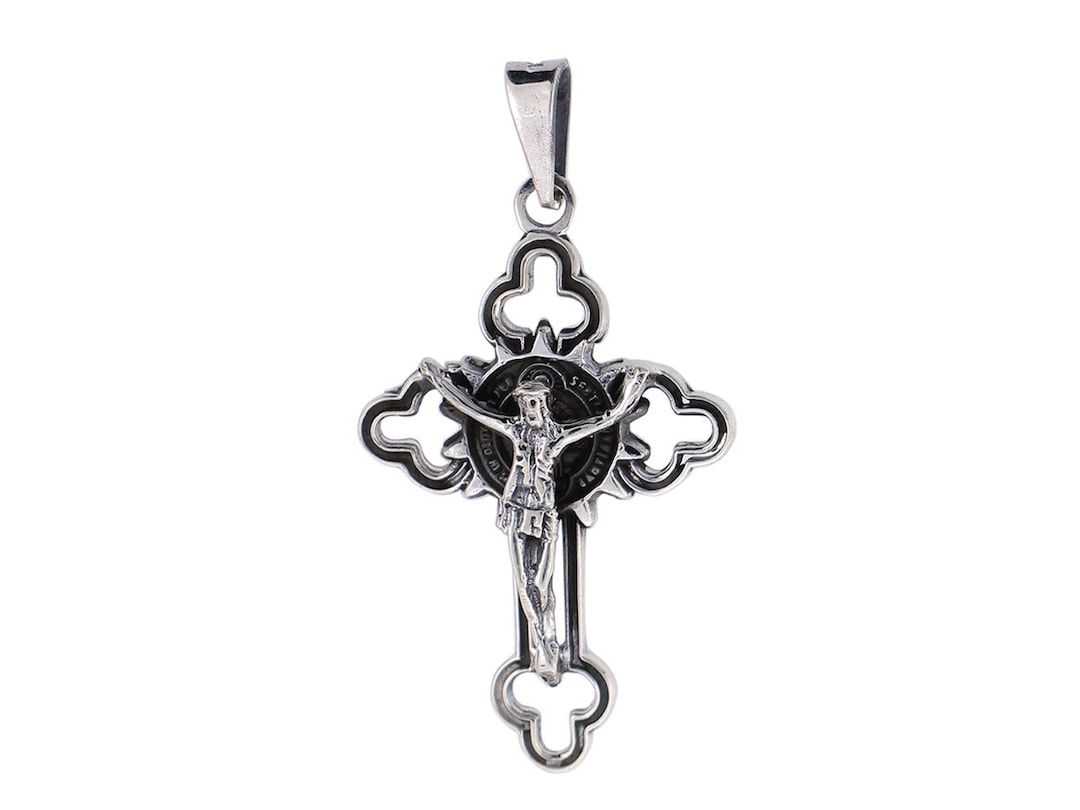 Crucifix With St. Benedict Sterling Silver Vintage Cross Pendant ...
