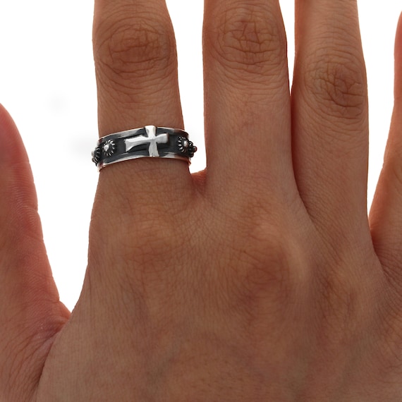 アクセサリー 80s-90s silver925 cross ring vintage Sterling Silver, Side Cross Rosary Ring, Antiqued, Vintage