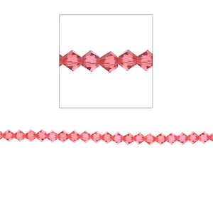 4mm Crystal Bicone Beads, 100 pieces, Padparadscha, Genuine Swarovski Crystal Beads, #5301 or #5328 Cone Shaped Crystals, Wholesale Lots