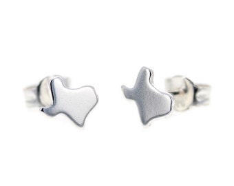Teenie Texas Studs, Sterling Silver Earrings,Mini TX .925 Sterling Silver, Dainty Minimalist Jewelry, Texas Map