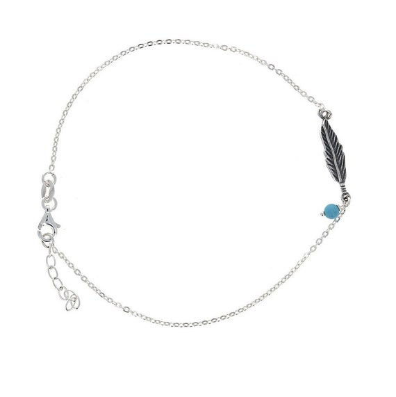 Feather Ankle Bracelet Anklet Sterling Silver Adjustable Length, 9-inch Feather Ankle Bracelet Anklet Sterling Silver Adjustable Length, 9-inch