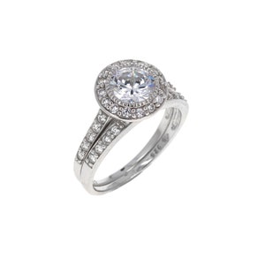 Sterling Silver, Solitaire with Halo Set, 2 ring set, Cubic Zirconia, 925