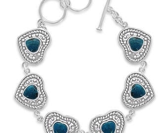 本物のターコイズハートブレスレット。アンティークハートチャームが