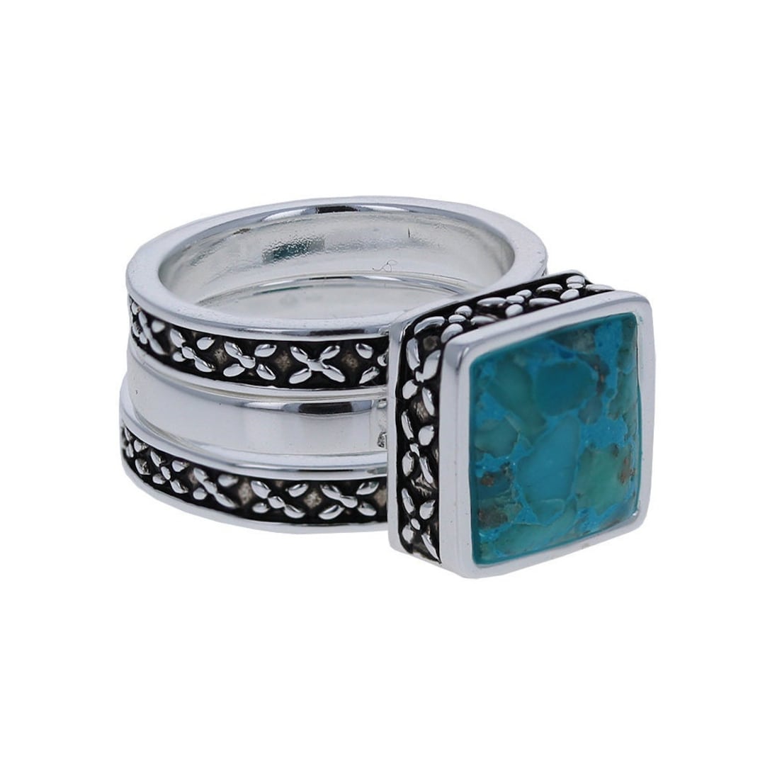 Sterling Silver, Turquoise Stack Rings, 3 Piece Ring Set, Design Bands ...