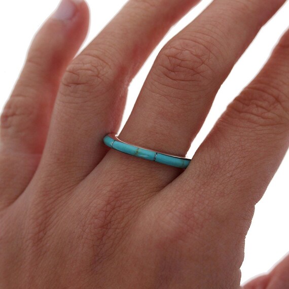 Turquoise Band Ring, Sterling Silver, 2mm Ring, Stacking Ring, Turquoise Band, Turquoise and Silver Band, Stackable Band, R12385T Turquoise Band Ring, Sterling Silver, 2mm Ring, Stacking Ring, Turquoise Band, Turquoise and Silver Band, Stackable Band, R12385T
